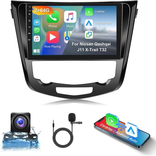 Mondodigitale-2gb+64gb Android Autoradio Pour Nissan Qashqai J11 X-Trail T32 2014-2018 Carplay Android Auto Sans Fil, Écran Tactile 10,1 Pouces Gps Wifi, Bluetooth Fm/Rds Poste Radio Voiture 2 Din +
