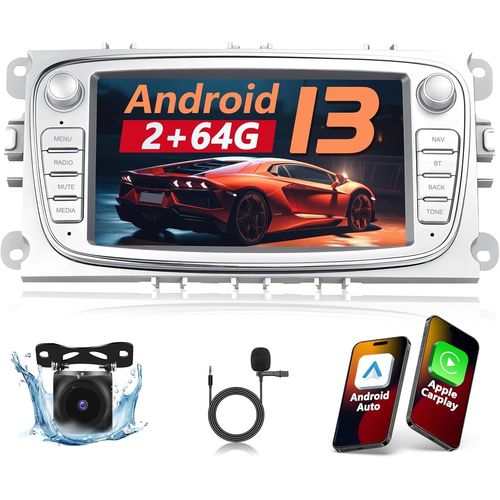 Mondodigitale-Android Autoradio Pour Ford Focus C-Max S-Max Mondeo Kuga Galaxy Mondeo Kuga,7 Pouces Écran Tactile Avec Navi Ion Gps,Bluetooth,Rds,Wifi+Caméra De Recul&mic,Blanc
