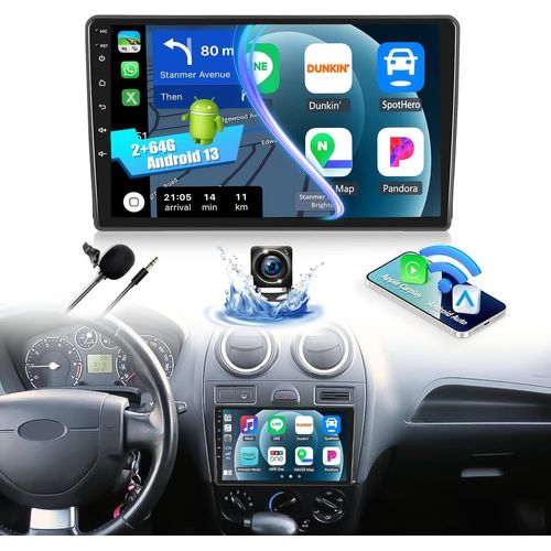 Mondodigitale-2+64g Android 13 Autoradio Pour Ford Fiesta Focus Transit Connect Kuga Mondeo Smax, 9"" Carplay Sans Fil Navi Bluetooth Radio Avec Android Auto Wifi Gps Fm/Rds Mirror Link Swc +Caméra De