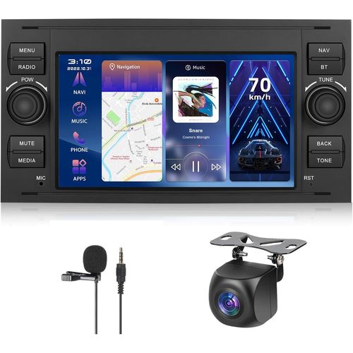 Mondodigitale-[4+64g] Carplay Autoradio Pour Ford Transit Fiesta Focus Avec Gps/Wifi, Ford Autoradio 7 Pouces 2 Din Bluetooth Avec Android Auto/32 Eq/Fm/Rds/Swc/Usb+Caméra De Recul