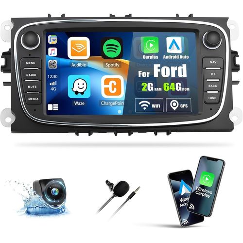 Mondodigitale-2+64g Android 13 Autoradio Pour Ford Focus Ii Mondeo 9 S-Max C-Max Kuga 2008-2011 Avec Carplay Android Auto,Radio À Écran Tactile 7 Pouces Avec Bluetooth Fm/Rds/Hifi Wifi/Gps+Ahd Caméra