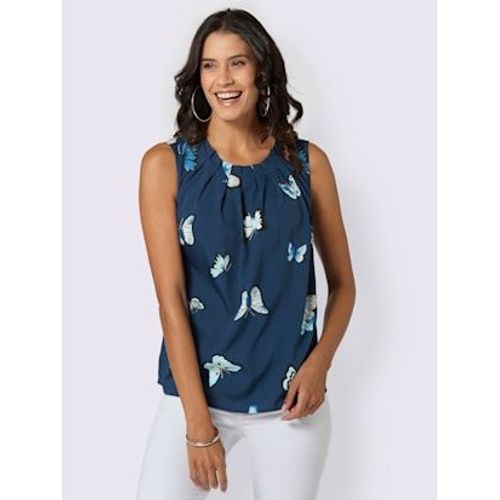 Blouse Fluide Sans Manches Imprimé Col Rond Avec Plis Décoratifs - - Marine Imprimé