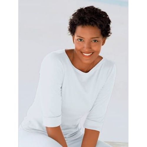 T-Shirt Femme Confortable Manches 3/4 À Revers - - Blanc