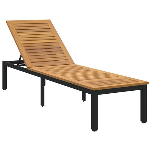Vidaxl Chaise Longue Noire 200x55x35 Cm En Bois D'acacia Massif