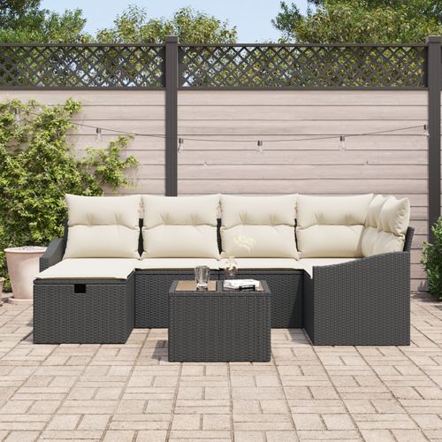 Vidaxl Ensemble De 7 Canapés De Jardin Avec Coussins Noir Rotin Poly