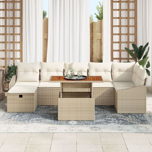 Vidaxl Ensemble De Canapé 8 Pièces De Jardin Avec Coussins Beige Rattan Poly
