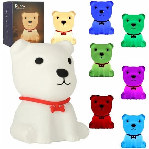 Veilleuse Enfant Silicone Tactile Doux 8 Led Usb Rgb Chien Blanc