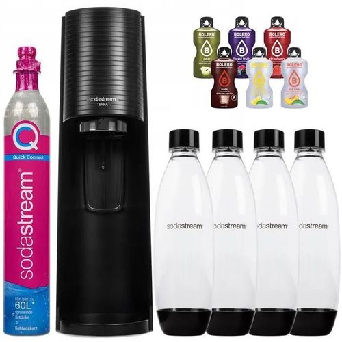 SATURATEUR SODASTREAM TERRA COFFRET EAU NOIRE 4 BOUTEILLES + 6x BOISSONS