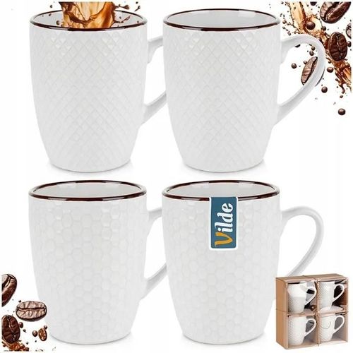 Lot De 4 Tasses À Café Et Thé En Céramique, Blanche, Lavables Au Lave-Vaisselle, 270 Ml