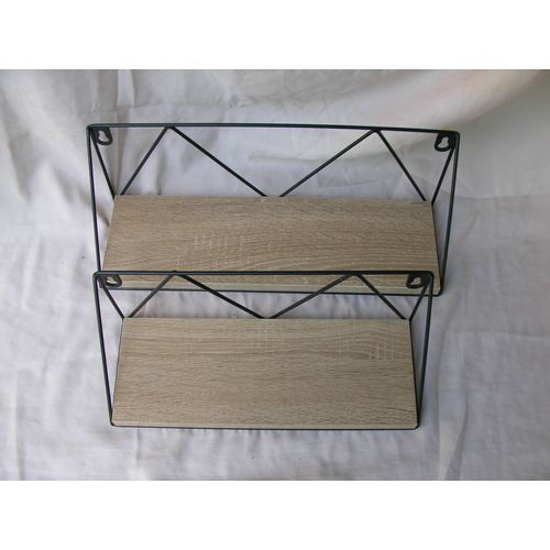 2 Étagères Neuves Murales Mètal Noir Et Bois Lot De 2 Salon Chambre Etc 12cm/32cm Et 12cm/39,5 Cm Tbe