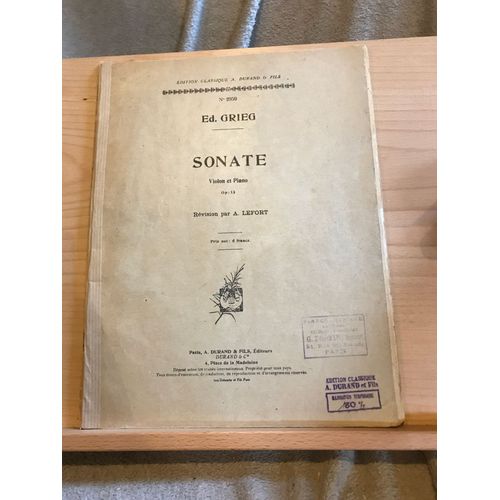 E. Grieg Sonate Pour Violon Et Piano Opus 13 Partition Éd. Durand N°2959 Lefort