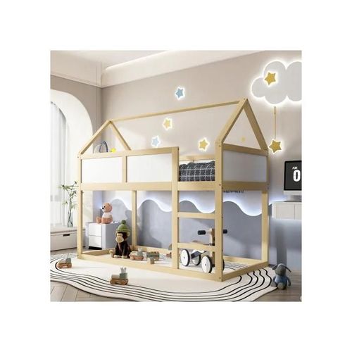 90 * 200 Cm, Lit Superposé Bas Pour Une Personne, Lit Superposé Avec Escalier, Cadre En Bois Massif, Couleur Bois Originale.