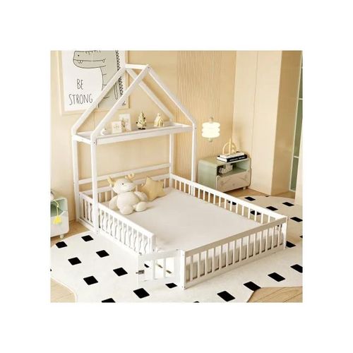 Lit Bébé 140 X 200 Avec Espace De Rangement, Garde-Corps Complets, Porte Et Sommier À Lattes, Blanc