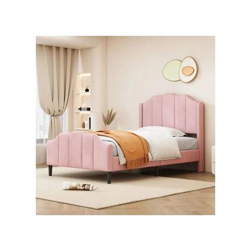 Lit Capitonné 90 X 200 Cm Lit D'enfant Cadre De Lit Avec Tête De Lit, Pied De Lit Et Sommier À Lattes Lit D'invité