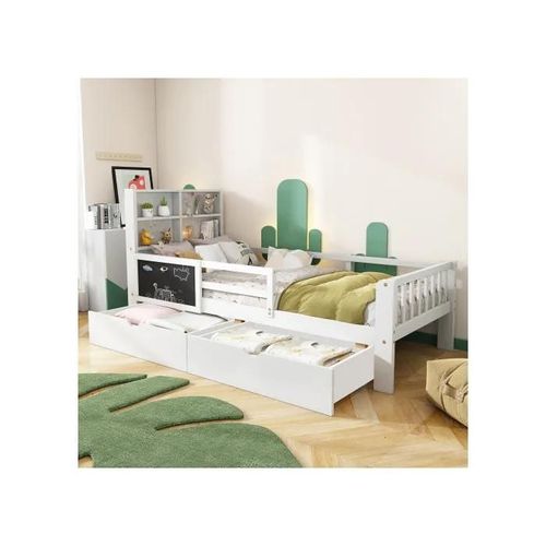 Lit Bébé, Lit Multifonctionnel Avec Tiroirs Et Planche, Sans Matelas, Blanc, 90*200