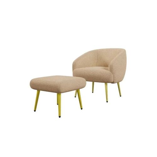 Fauteuil Moderne Rembourré Sherpa Avec Repose-Pieds - Fauteuil De Salon, Design Ergonomique, Pieds Dorés, Confort Luxueux