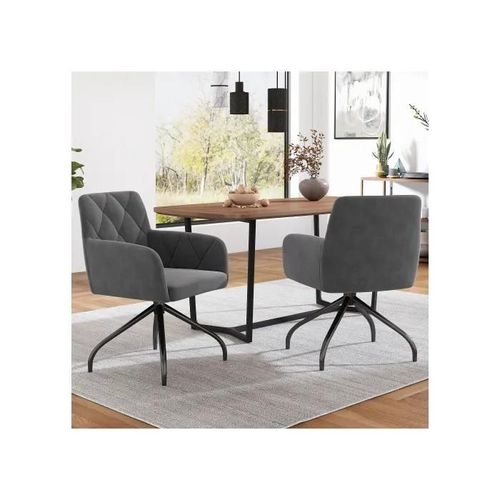 Lot De 2 Chaises De Salle À Manger Pivotantes À 360° Avec Motif Diamant, Avec 4 Pieds En Métal, Velours, Gris Anthracite