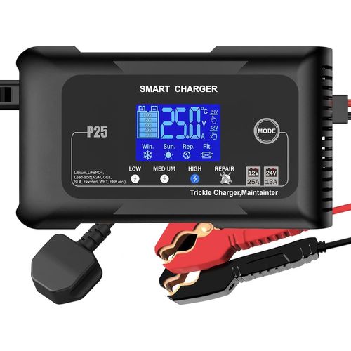 Mondodigitale-Chargeur De Batterie Voiture 25a, Chargeur Voiture 12v/24v, Maintien Charge Batterie, Chargeur De Batterie Intelligent Pour Batteries Au Lithium Lifepo4 Plomb-Acide(Agm, Gel, Mf, Efb, S