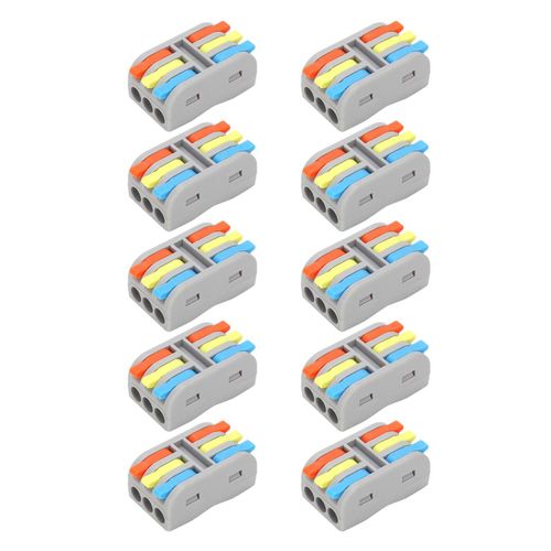 Connecteur de conducteur de fil, Mini écrou à levier 3 en 3 sorties, bornier à éclairage rapide 250V, 10 pièces