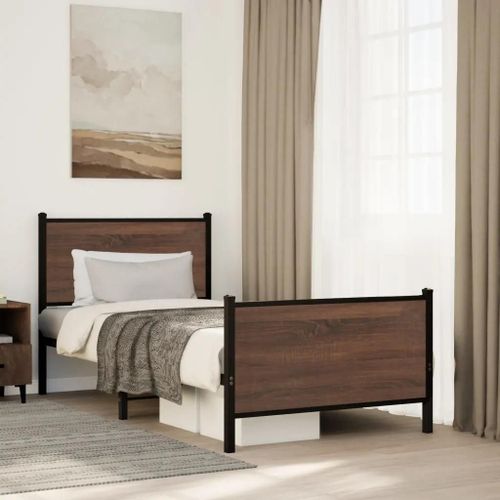 Cadre De Lit En Métal Sans Matelas Chêne Marron 90x200 Cm