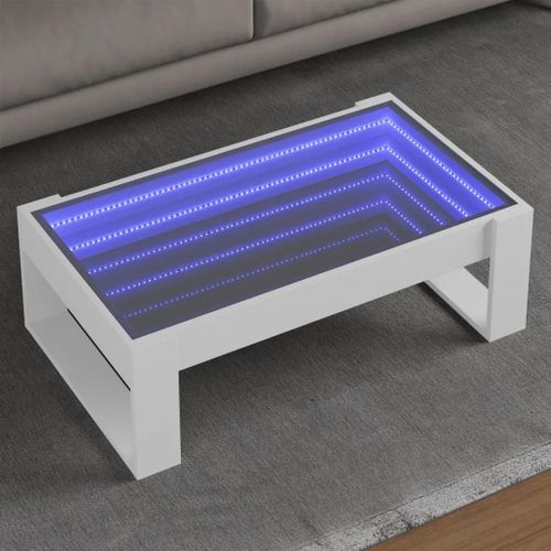 Table Basse Avec Led Infini Blanc 90x53x30 Cm