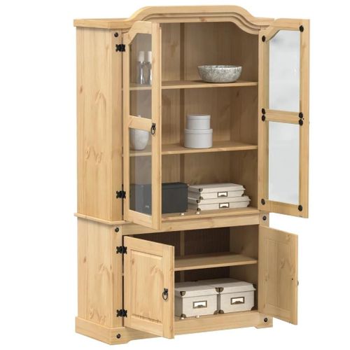 Vitrine En Verre Corona 103,5x42x180 Cm Bois De Pin Massif
