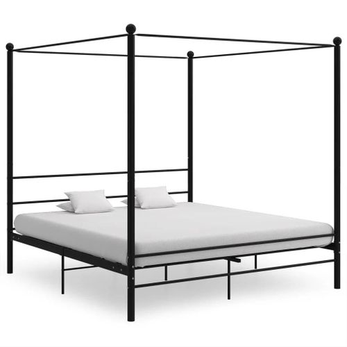 Cadre De Lit À Baldaquin Sans Matelas Noir Métal 180x200 Cm