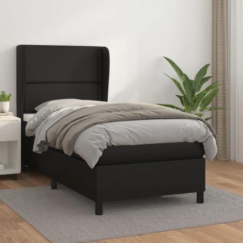 Sommier À Lattes De Lit Avec Matelas Noir 90x200 Cm Similicuir