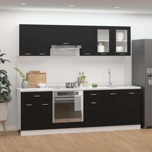 Ensemble De Meubles De Cuisine 8 Pcs Noir Aggloméré
