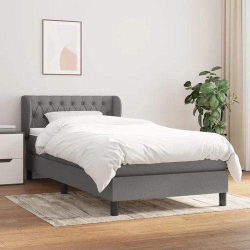 Sommier À Lattes De Lit Avec Matelas Gris Foncé 90x200 Cm Tissu