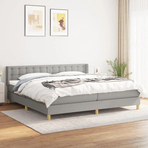 Sommier À Lattes De Lit Avec Matelas Gris Clair 200x200cm Tissu