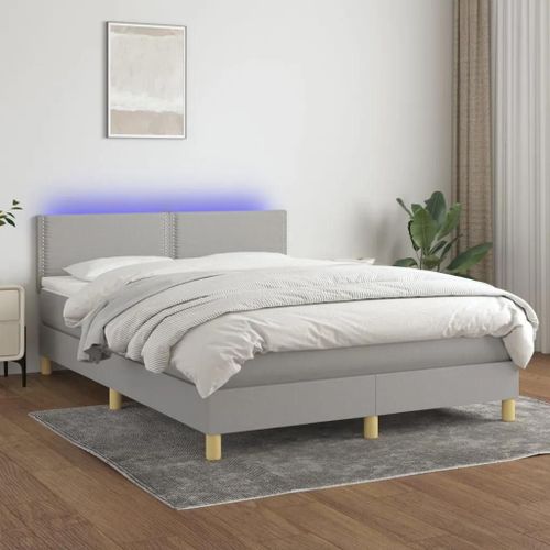 Sommier À Lattes De Lit Et Matelas Et Led Gris Clair 140x200 Cm