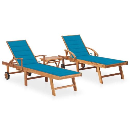 Chaises Longues Lot De 2 Avec Table Et Coussin Bois Teck Solide