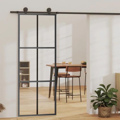 Porte coulissante Verre ESG et aluminium 76x205 cm Noir