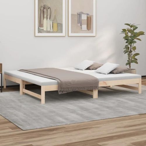 Lit Coulissant Sans Matelas 2x(100x200) Cm Bois De Pin Massif