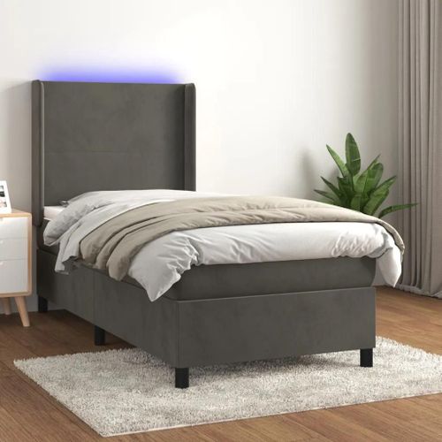 Sommier À Lattes De Lit Matelas Led Gris Foncé 90x200cm Velours
