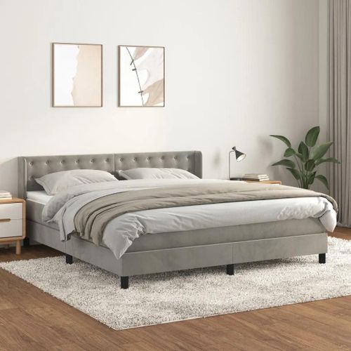 Sommier À Lattes De Lit Et Matelas Gris Clair 160x200cm Velours