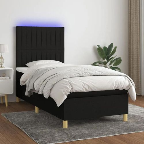 Sommier À Lattes De Lit Et Matelas Et Led Noir 90x200 Cm Tissu