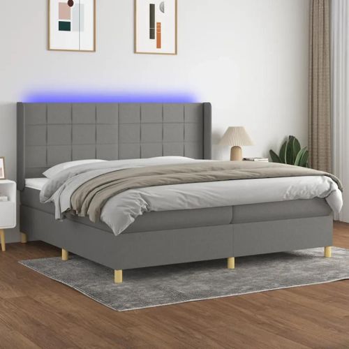 Sommier À Lattes De Lit Matelas Led Gris Foncé 200x200 Cm Tissu