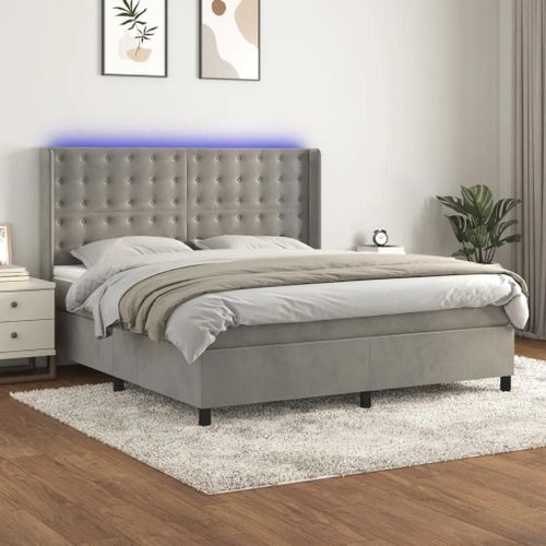 Sommier À Lattes De Lit Matelas Et Led Gris Clair 180x200 Cm