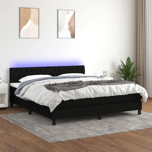 Sommier À Lattes De Lit Avec Matelas Led Noir 180x200 Cm Tissu
