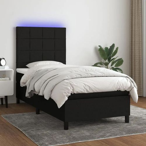 Sommier À Lattes De Lit Avec Matelas Et Led Noir 90x200cm Tissu