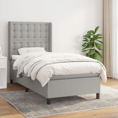Sommier À Lattes De Lit Avec Matelas Gris Clair 90x200 Cm Tissu