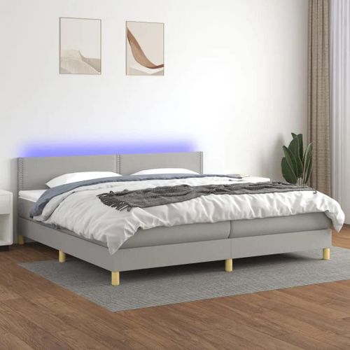 Sommier À Lattes De Lit Matelas Led Gris Clair 200x200 Cm Tissu