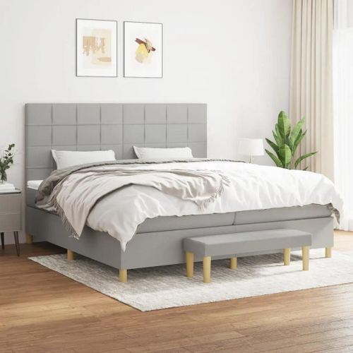 Sommier À Lattes De Lit Avec Matelas Gris Clair 200x200cm Tissu
