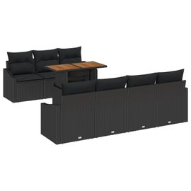 Vidaxl Ensemble De Canapé Jardin Rotin Noir 8 Pièces Avec Coussins