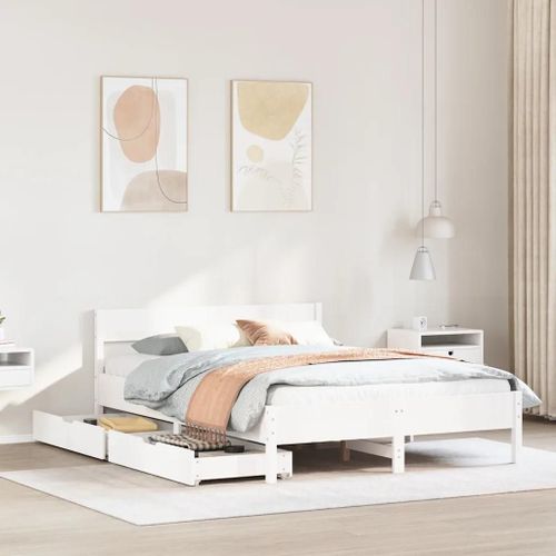 Cadre De Lit Sans Matelas Blanc 150x200 Cm Bois De Pin Massif