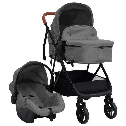 Poussette Pour Bébé 3-En-1 Gris Clair Et Noir Acier