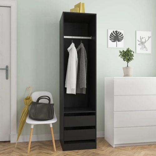 Garde-Robe Avec Tiroirs Noir 50x50x200 Cm Bois D'ingénierie