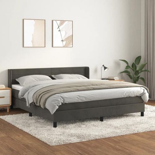 Sommier À Lattes De Lit Et Matelas Gris Foncé 180x200cm Velours